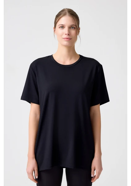 Los Ojos x Melodi Siyah Oversize Geniş Kalıp Tişört Boyfriend T-Shirt