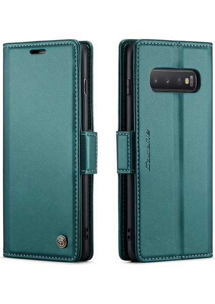 Samsung Galaxy S10 Için Pu Deri Standli Cüzdan Flip Telefon Kılıfı - Yeşil (Yurt Dışından)