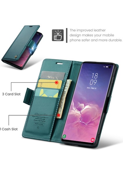 Samsung Galaxy S10 Için Pu Deri Standli Cüzdan Flip Telefon Kılıfı - Yeşil (Yurt Dışından)