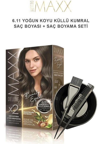 Maxx Deluxe Saç Boyası 6.11 Yoğun Koyu Küllü Kumral-Boyama Seti