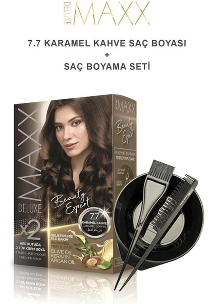 Maxx Deluxe Saç Boyası 7.7 Karamel Kahve-Boyama Seti