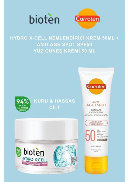 Kuru Ciltler Için Yoğun Nem Veren Nemlendirici-Carroten Spf50 Güneş Bakım Seti