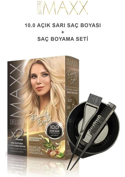 Maxx Deluxe Saç Boyası 10.0 Açık Sarı-Boyama Seti