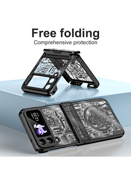 Samsung Galaxy Z Flip 3 5g Için Sert Pc Şeffaf Yıldız Telefon Kılıfı Menteşe Korumalı Siyah (Yurt Dışından)
