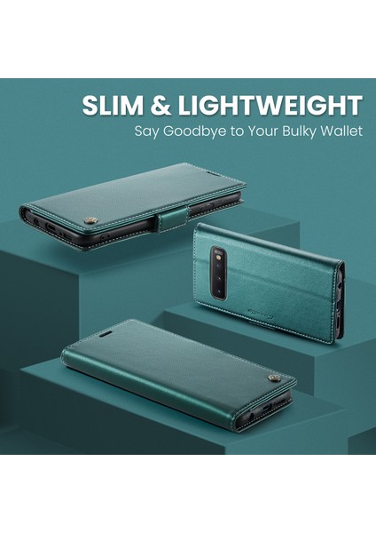 Samsung Galaxy S10 Plus Için Pu Deri Standli Cüzdan Flip Telefon Kılıfı - Yeşil (Yurt Dışından)