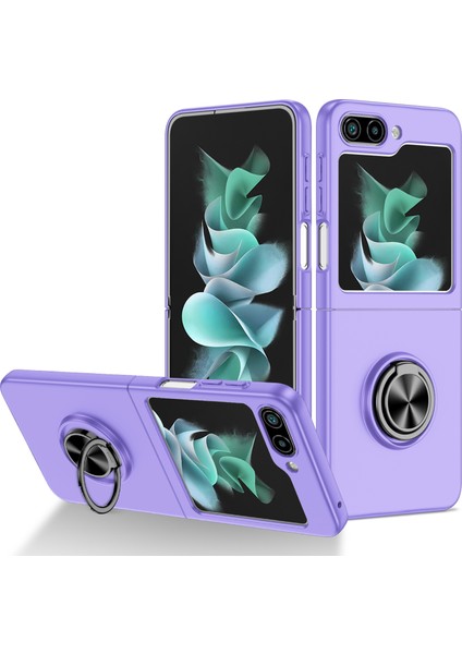 Samsung Galaxy Z Flip 5 Için Halkalı Standlı Ince Sert Pc Telefon Kılıfı Mor (Yurt Dışından)