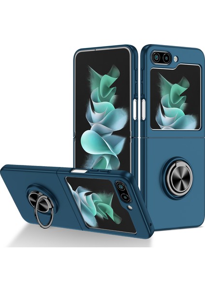 Samsung Galaxy Z Flip 5 Için Halkalı Standlı Ince Sert Pc Telefon Kılıfı Lacivert (Yurt Dışından)