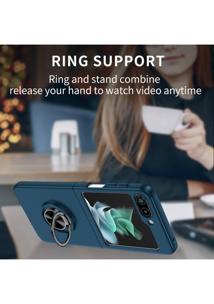 Samsung Galaxy Z Flip 5 Için Halkalı Standlı Ince Sert Pc Telefon Kılıfı Lacivert (Yurt Dışından) modelleri