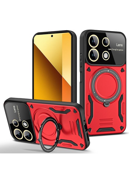 Xiaomi Redmi Note 13 5g Için Çift Katmanlı Manyetik Halka Lens Standı Telefon Kılıfı - Kırmızı (Yurt Dışından)