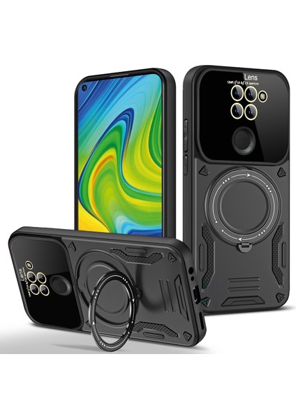 Xiaomi Redmi Note 9 Için Çift Katmanlı Manyetik Halka Lens Standı Telefon Kılıfı - Siyah (Yurt Dışından)