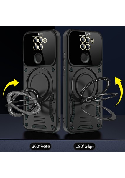 Xiaomi Redmi Note 9 Için Çift Katmanlı Manyetik Halka Lens Standı Telefon Kılıfı - Siyah (Yurt Dışından)