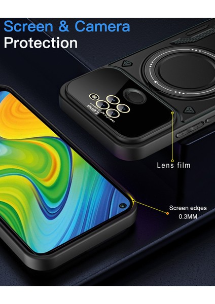 Xiaomi Redmi Note 9 Için Çift Katmanlı Manyetik Halka Lens Standı Telefon Kılıfı - Siyah (Yurt Dışından)