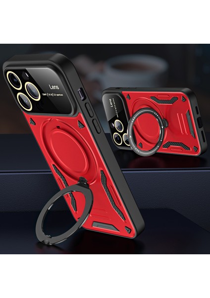 iPhone 15 Pro Için Çift Katmanlı Manyetik Halka Lens Standı Telefon Kılıfı - Kırmızı (Yurt Dışından) indirimleri
