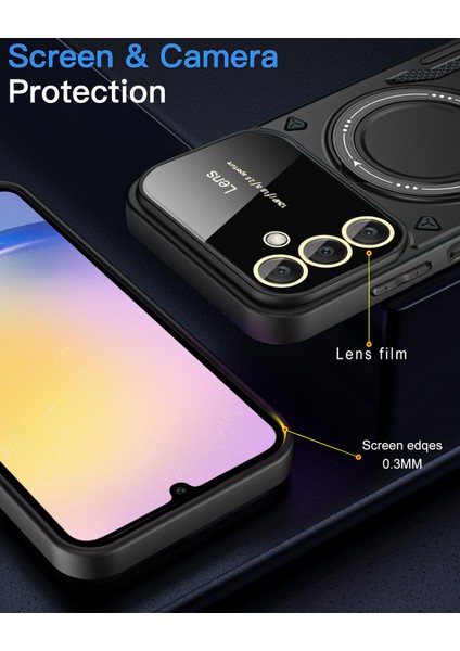 Samsung Galaxy A25 Için Çift Katmanlı Manyetik Halka Lens Standı Telefon Kılıfı - Rose Gold (Yurt Dışından)