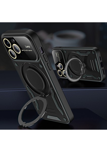 iPhone 14 Pro Için Çift Katmanlı Manyetik Halka Lens Standı Telefon Kılıfı - Mavi (Yurt Dışından) indirimleri