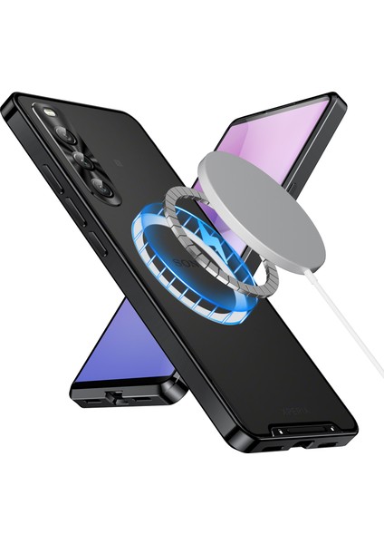 Sony Xperia 10 Iv Için Metal Pc Arka Lens Koruma Manyetik Kablosuz Şarj Cihazı Telefon Kılıfı Siyah (Yurt Dışından)