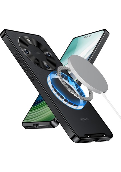 Huawei Mate 60 Için Metal Pc Arka Lens Koruma Manyetik Kablosuz Şarj Cihazı Telefon Kılıfı Siyah (Yurt Dışından)