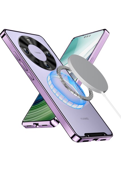 Huawei Mate 60 Için Metal Pc Arka Lens Koruma Manyetik Kablosuz Şarj Cihazı Telefon Kılıfı Mor (Yurt Dışından)