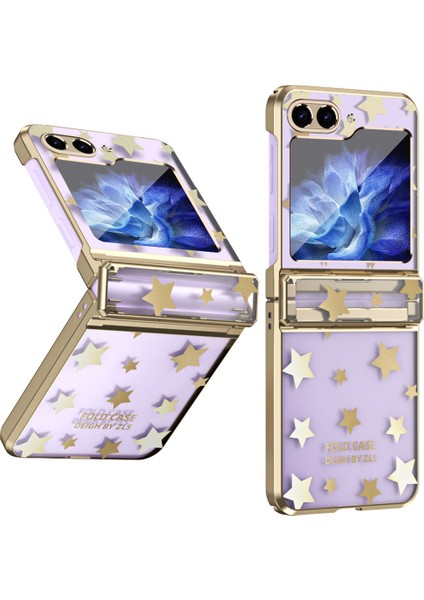 Samsung Galaxy Z Flip 5 Için Sert Pc Şeffaf Yıldız Telefon Kılıfı Menteşe Korumalı Altın (Yurt Dışından)