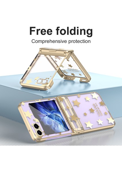 Samsung Galaxy Z Flip 5 Için Sert Pc Şeffaf Yıldız Telefon Kılıfı Menteşe Korumalı Altın (Yurt Dışından) fiyatları