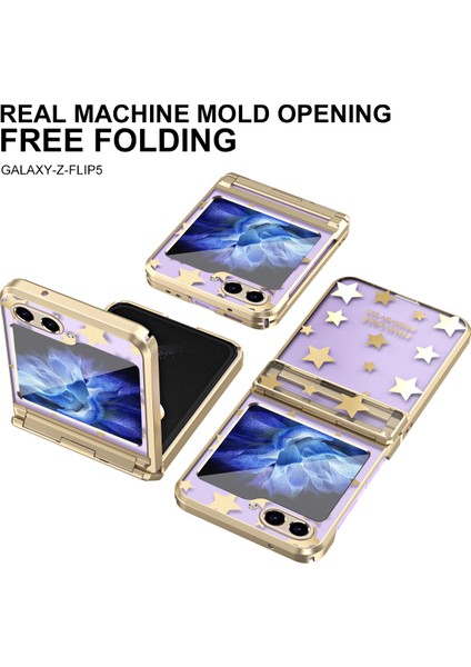 Samsung Galaxy Z Flip 5 Için Sert Pc Şeffaf Yıldız Telefon Kılıfı Menteşe Korumalı Altın (Yurt Dışından) modelleri
