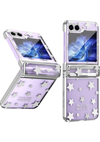 Samsung Galaxy Z Flip 5 Için Sert Pc Şeffaf Yıldız Telefon Kılıfı Menteşe Korumalı Gümüş (Yurt Dışından)