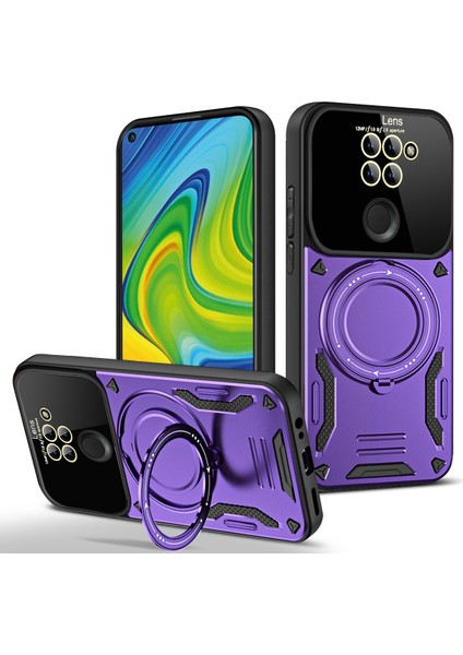 Xiaomi Redmi Note 9 Için Çift Katmanlı Manyetik Halka Lens Standı Telefon Kılıfı - Mor (Yurt Dışından)