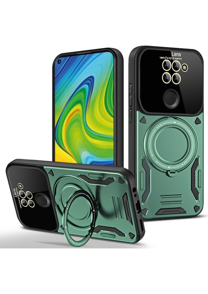 Xiaomi Redmi Note 9 Için Çift Katmanlı Manyetik Halka Lens Standı Telefon Kılıfı - Yeşil (Yurt Dışından)