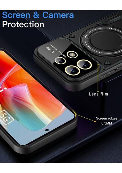 Xiaomi Redmi Note 13 Pro 5g Için Çift Katmanlı Manyetik Halka Lens Standı Telefon Kılıfı - Mavi (Yurt Dışından)