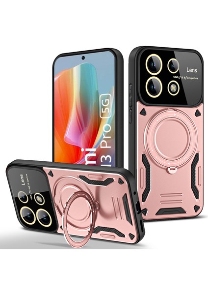 Xiaomi Redmi Note 13 Pro 5g Için Çift Katmanlı Manyetik Halka Lens Standı Telefon Kılıfı - Rose Gold (Yurt Dışından)
