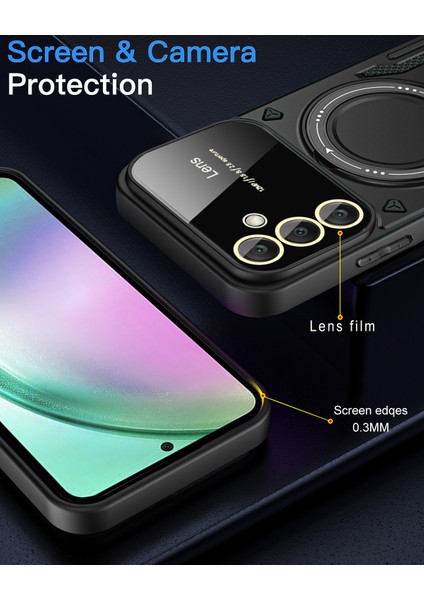 Samsung Galaxy A55 Için Çift Katmanlı Manyetik Halka Lens Standı Telefon Kılıfı - Kırmızı (Yurt Dışından)