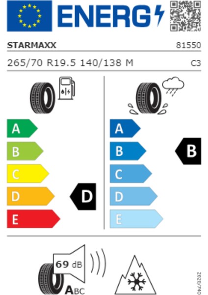 265/70 R19.5 Tl 140/138M Gh100 Kamyon M+S 4 Mevsim Lastiği (Üretim Yılı: 2024)