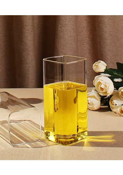 Yeni Stil Kare Cam Latte,kahve,meşrubat,smoothie Bardağı 400 ml 4 Adet
