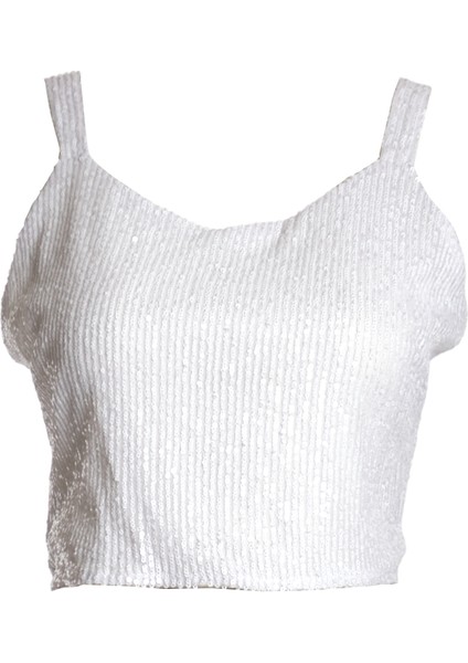 Sırtı Açık Pullu Crop Bluz - Minimalist Tasarım - Parti