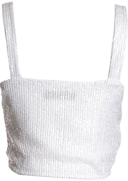 Sırtı Açık Pullu Crop Bluz - Minimalist Tasarım - Parti fiyatları