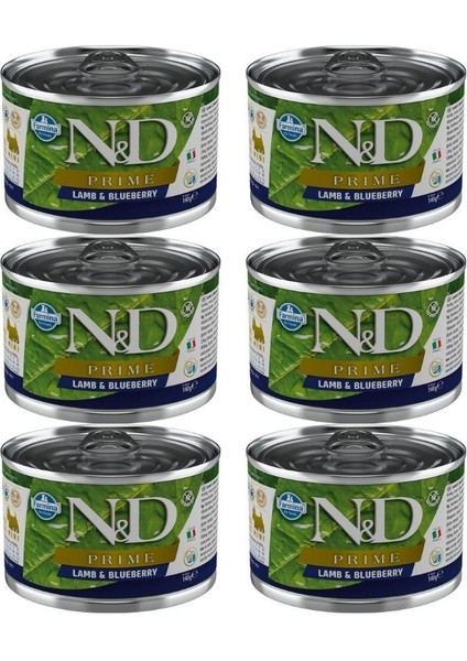 Prime Kuzu ve Yabanmersinli Tahılsız Mini Irk Yetişkin Köpek Konservesi 140 gr x 6 Adet