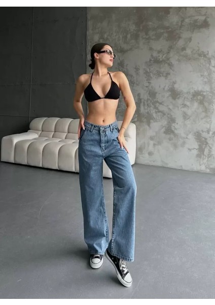 Palazzo Jeans Pantalon - Mavi