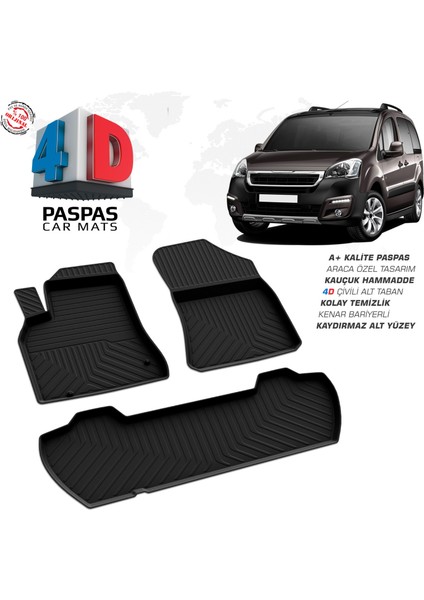 Peugeot Partner Tepee 2 Ferrous 4d Havuzlu Kauçuk Paspas 2008 2019