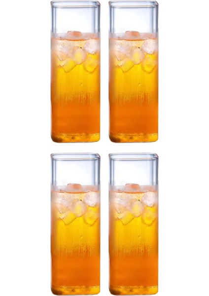 Yeni Stil Kare Cam Latte,kahve,meşrubat,smoothie Bardağı 450 ml 4 Adet
