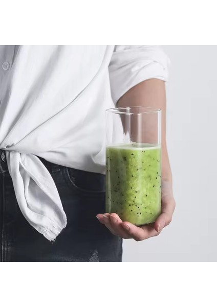 Yeni Stil Kare Cam Latte,kahve,meşrubat,smoothie Bardağı 450 ml 4 Adet