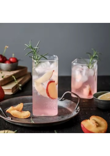 Yeni Stil Kare Cam Latte,kahve,meşrubat,smoothie Bardağı 450 ml 4 Adet