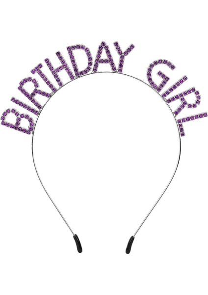 Mor Renk Kristal Taşlı Parlak Birthday Girl Yazılı Taç 16X17 cm