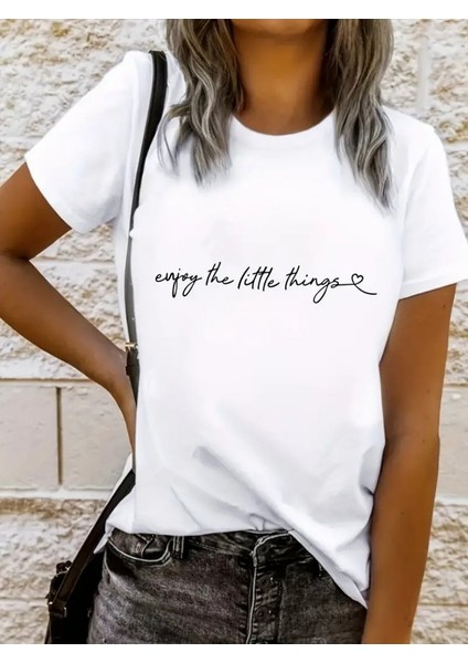 Kadın Kısa Kollu Önü Yazı Baskılı Basic Süprem T-Shirt