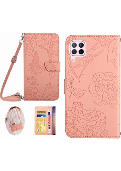 Huawei P40 Lite Telefon Kılıfı Için Kılıf Deri Cüzdan Kelebekler ve Çiçekler (Yurt Dışından)