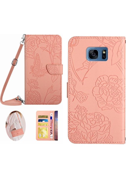 Kart Tutucu ve Uzun Kayış ile Samsung Galaxy S7 Kenar Telefon Kılıfı Için Kılıf (Yurt Dışından)