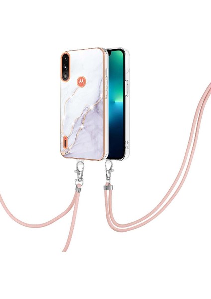 Motoroal Moto E7 Güç Crossbody Kordon Askısı Mermer Yumuşak Tampon Için Kılıf (Yurt Dışından)