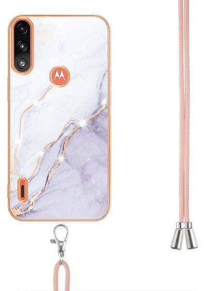 Motoroal Moto E7 Güç Crossbody Kordon Askısı Mermer Yumuşak Tampon Için Kılıf (Yurt Dışından)
