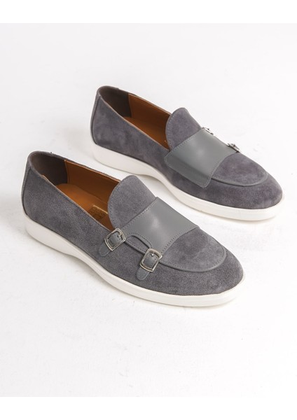 Hakiki Deri MBKRY105-GR Erkek Toka Detay Gri Loafer