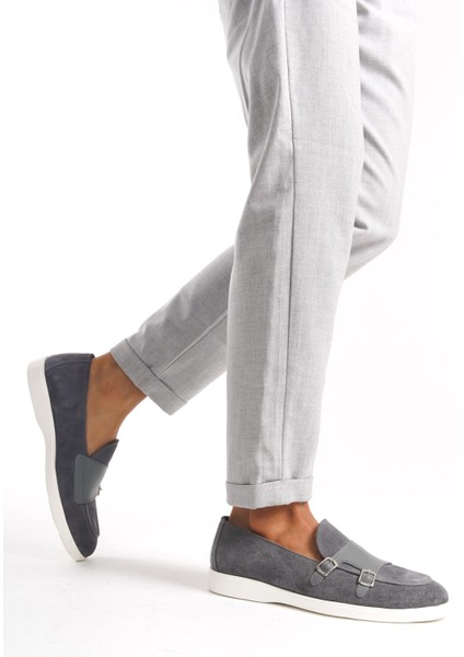 Hakiki Deri MBKRY105-GR Erkek Toka Detay Gri Loafer fırsatları