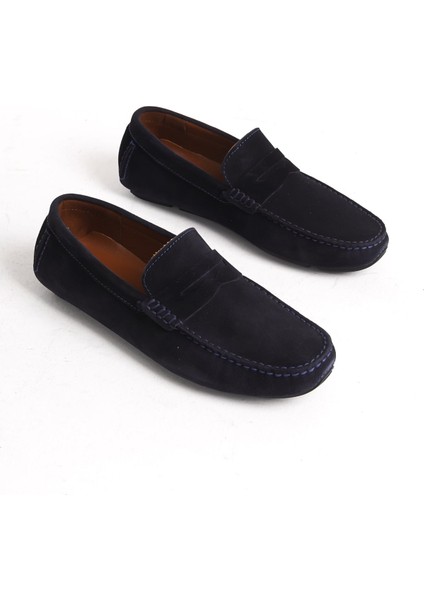 Erkek Deri Süet Lacivert Loafer -MBMST2424-LCV